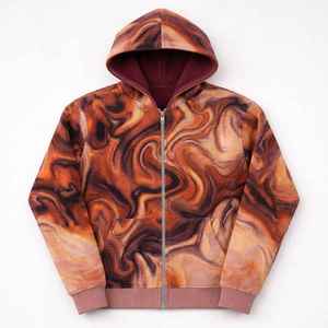 Sudadera con capucha y cremallera completa de forro polar, personalizada, de peso pesado, con estampado de mármol, estilo urbano unisex, estética vintage, para hombre y mujer - Product Image 1