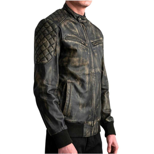 Veste en cuir vintage pour homme, col matelassé, fermeture éclair, coupe classique, streetwear, vêtements d'extérieur pour l'hiver - Product Image 1