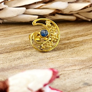 Nuevo Anillo Boho Luna Celestial de Latón para Mujer, Chapado en Oro de 18k, con Labradorita, Ajustable, Venta al por Mayor/OEM/ODM - Product Image 1