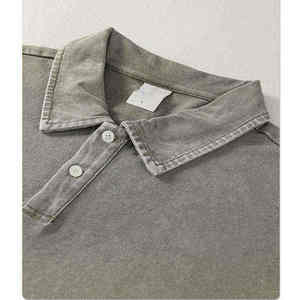 T-shirts pour hommes en coton tricoté 100% à col personnalisé, manches courtes, logo, délavage à l'acide, coupe classique - Product Image 6