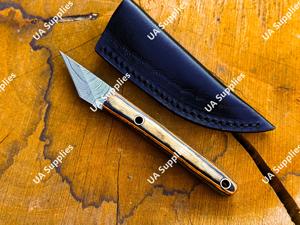 Cuchillo de cuello de 2 pulgadas afilado como una navaja, de acero de Damasco premium, con mango de madera, miniatura, multiusos, de transporte legal, EDC, cortador de cajas, tipo lápiz, OEM - Product Image 3