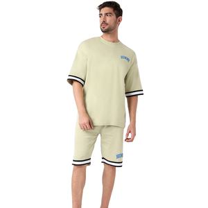 Ensemble short et t-shirt décontracté pour homme été, 100% coton, impression personnalisée, coupe classique, séchage rapide, respirant, couleur/logo personnalisable - Product Image 1