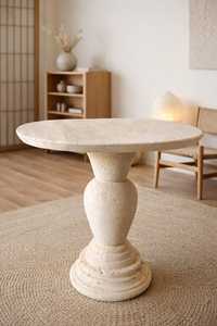 Table d'appoint en marbre travertin, table de salon, table d'appoint en pierre naturelle faite à la main, table d'appoint en marbre beige, table basse, meubles de salle à manger - Product Image 3