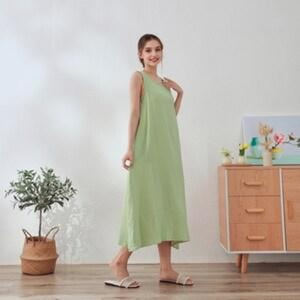 Vestido Midi de Verano 100% Algodón Vintage con Cintura Alta, Manga Campana, Transpirable, Cuello en V, Lazo y Silueta en A, de Gasa Suave y Ligera - Product Image 1