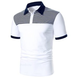 Camiseta Polo de manga corta con botones y logotipo personalizado OEM y ODM para hombre con diseño de ondas geométricas disponible a precio mayorista - Product Image 1