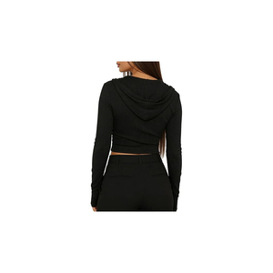 Wholesale Women 2026 <b>Cropped</b> <b>Zip</b> <b>Up</b> <b>Hoodie</b> Streetwear Breathable Sun Protection Knitted Long Sleeve Sweatshirt Custom Color OEM - Product Image 3
