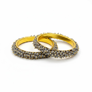 Premium Designer Grey Moti Pearl Metal Bangles <b>Set</b> Pearl <b>Bead</b> Embellishments High Quality Wedding Bangles Wholesale Price Women - Product Image 5