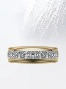 Luxury Yellow Gold Princess Cut Channel <b>Set</b> Diamond Band <b>Ring</b> for <b>Men</b> - Product Image 1