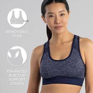 Sujetador deportivo con tiras en la espalda para mujer, diseño con abertura en la espalda, sin costuras, acolchado, soporte medio, transpirable, de secado rápido, para yoga y gimnasio - Product Image 5