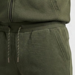 Men's Olive Green Hooded Tracksuit <b>Full</b> <b>Zip</b> <b>Sweatshirt</b> And Pants Set Casual Solid Color Cotton Sportswear Autumn Wear - Product Image 5