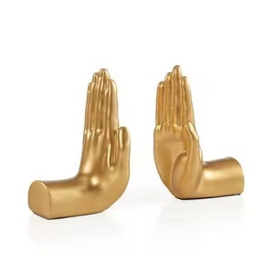 Customized Gold Plated Hand Sculptural <b>Bookends</b> 2Pcs Contemporary Metal <b>Bookends</b> Irregular Shape Decorative Book Ends - Product Image 1