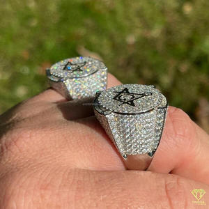 Bague de Franc-Maçon en Moissanite pour Homme, Or Blanc, Symbole Carré et Compas, Luxe, Tendance, Designer Hip Hop - Product Image 2