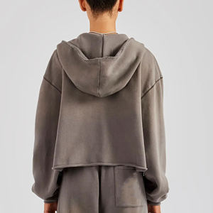 Nuevo Artículo Sudadera con Capucha y Cremallera Oversize Gris para Mujer, con Estampado de Letras Frontales, de Forro Polar, de Manga Corta y Largo Regular, para Otoño - Product Image 4