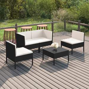 Ensemble de salon de jardin modulaire moyen en rotin PE noir, mobilier d'extérieur élégant - Product Image 1