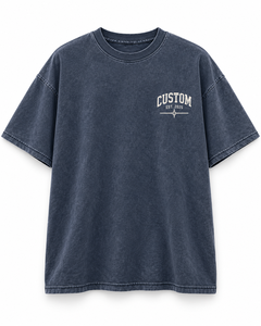 T-shirt unisexe surdimensionné bleu marine délavé à l'acide 240 GSM 100 % coton, avec logo sur la poitrine gauche, style vintage, vente en gros personnalisée - Product Image 1