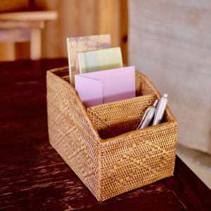 Woven rattan desk organiser office accessories for brochure <b>paper</b> holder magazine <b>file</b> baskets - Product Image 6