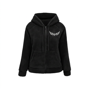 Unisex Black Fleece Hooded Zip-Up Sweatshirt Regular Fit Casual Winter Wear 100% Polyester Sherpa Soft Full Zip Hoodie - Product Image 2