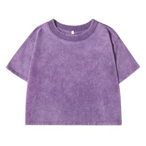 T-shirt personnalisé en coton biologique et élasthanne de haute qualité, prix abordable, délavage à l'acide, coupe classique, crop top pour filles, OEM ODM, avec trous - Product Image 1