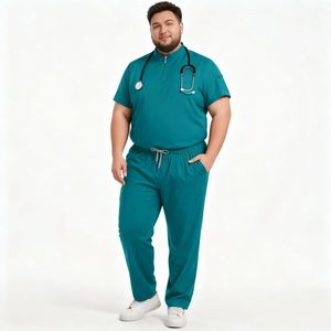 Ensemble de blouses médicales unisexe grande taille extensibles avec fermeture éclair en polyester tissé - Product Image 3