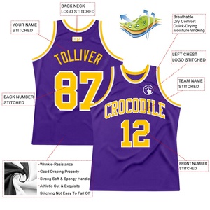 Camiseta de baloncesto morada personalizada con nombre y número del equipo, estampado sublimado, camiseta sin mangas de malla unisex para adultos - Product Image 2