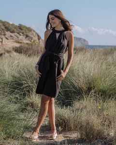 Vestido Maxi Negro de Verano para Mujer, con Hombros Descubiertos, Corte en A, Sin Mangas, Elegante, Ecológico, Lavable, Teñido Liso - Product Image 3