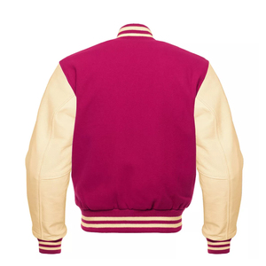 Chaqueta Varsity Gris para Hombre, Chaqueta Bomber con Bloques de Color y Mangas de Cuero Beige, para Otoño - Product Image 2