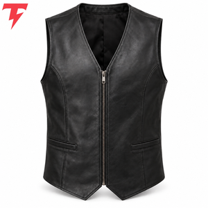 <b>Men's</b> Casual <b>Knit</b> <b>Vest</b> Genuine Leather Shell Pockets Solid Color Windproof Outer Wear <b>Men</b> Leather <b>Vest</b> In Cheap Price - Product Image 1