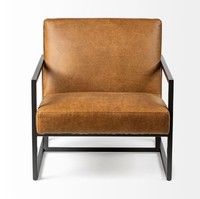Fauteuil de salon moderne en cuir avec structure métallique, dossier solide, design contemporain pour usage intérieur