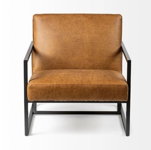 Fauteuil de salon moderne en cuir avec structure métallique, dossier solide, design contemporain pour usage intérieur - Product Image 2