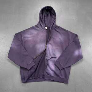 Unisex Fleece <b>Zip</b>-<b>Up</b> <b>Hoodie</b> Solid Color Casual Hooded Sweatshirt Regular Fit Autumn Wear Purple <b>Black</b> - Product Image 5