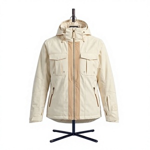 Chaqueta de Esquí con Capucha para Mujer, Color Beige, Impermeable, Cortavientos, Transpirable, con Aislamiento de Lana Tex, Cierre de Cremallera - Product Image 1