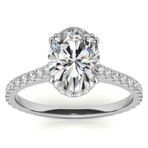 Anillo de Compromiso y Boda para Mujer con Diamante Cultivado en Laboratorio, Corte Ovalado, Oro Amarillo, Halo Oculto, Certificado IGI - Product Image 1