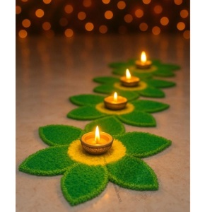 Juego de 6 tapetes Rangoli lavables de primera calidad, hechos a mano con hilo de plumas, decoración festiva para la entrada del hogar, Diwali, Ganesh Chaturthi - Product Image 3