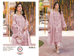 Traje de Diseñador Pakistaní de Georgette Puro con Trabajo Siqvance, Listo para Usar, Salwar sin Daman, Venta al por Mayor - Product Image 4