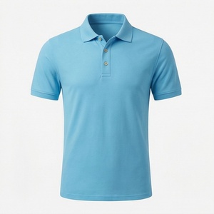 Polo à manches courtes bleu clair pour homme, 100% coton, tissu Oxford respirant, coupe décontractée, design uni, tissé - Product Image 1