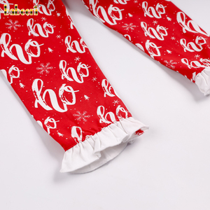 Ensemble de Noël avec motif « Ho Ho Ho » et bordure à volants, pyjamas pour bébés filles 100 % coton, certifié OEKO-TEX - BB3580 - Product Image 4