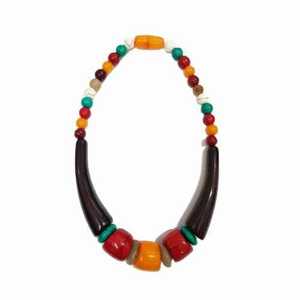 Collier en résine fait main avec perles colorées et pendentifs en forme de corne, bijoux d'art populaire pour femmes - Product Image 1