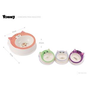 Yommy <b>Plastic</b> Rounded Pet Feeder 33x24x6.5cm Dual Compartment with <b>Animal</b> Print for Cats - Product Image 2