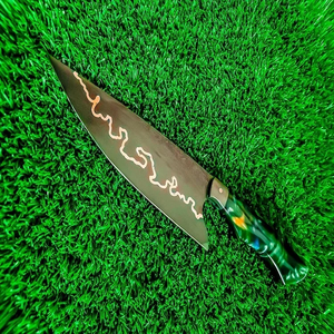 Couteau de cuisine de chef LEGACY BLADES en cuivre Damas gravé, fait main, ambidextre, manche en résine, logo personnalisé, OEM, moderne, extra - Product Image 3