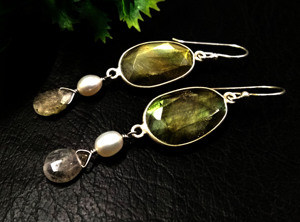 Pendientes de Labradorita Natural y Perla, Plata de Ley 925, Hechos a Mano, con Piedras Preciosas, para Mujer, Joyería al por Mayor - Product Image 4