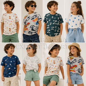 Lot de T-shirts pour enfants en stock, prêts à être expédiés – Vêtements d'été pour garçons et filles, multi-packs imprimés, fournisseur direct d'usine en gros - Product Image 2