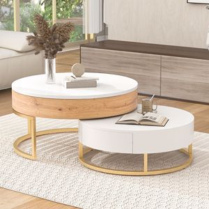 Modern Round Lift-<b>Top</b> Nesting Coffee <b>Tables</b> with 2 Drawers - Product Image 6