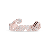 Pulsera Abierta de Plata Aurum Diam con Colgante de Nombre, Micro Pavé de Moissanita, Certificado EGI, Forma de Corona, Estilo Hip Hop, Unisex, Regalo