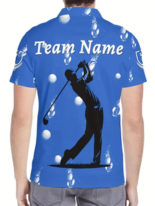 Men's Blue Golf Polo Shirt Short Sleeve Digital Printed Breathable Knitted Team Name Design - Product Image 4