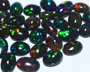 <b>7</b>*5mm Ethiopian Black Opal Oval Cut Smoked Treated Smooth Loose Gemstone Cabochon Color Play <b>Fire</b> Opal Direct Factory - Product Image 4