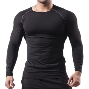 Unisex Black Gray Color Blocked Long Sleeve Rash Guard <b>Compression</b> <b>Shirt</b> Quick Dry UPF50+ Eco-Friendly Gym Training Top - Product Image 2