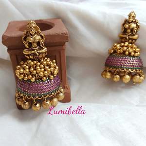 Laxmi Matte Style Traditional Jhumki-18K Gold Plated Pearl & Diamond Earrings for Wedding & Engagement - Product Image 4
