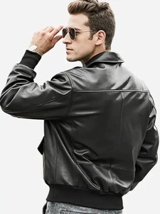 เสื้อแจ็คเก็ตนักบินหนังสีดำสำหรับผู้ชาย - Product Image 2
