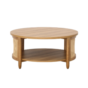 Table basse ronde naturelle en bois et rotin, matériaux écologiques, table centrale pour jardin, maison, salon, meubles - Product Image 1