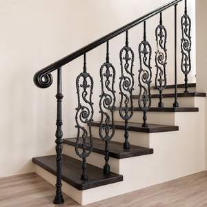 Luxury Black Wrought Iron Balcony Railing Decorative Arched Floral <b>Panel</b> for Villa <b>Window</b> Terrace Guardrail Design - Product Image 1